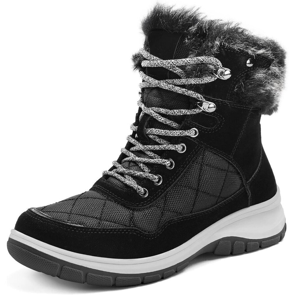 Women’s Black Snow Boots Waterproof Insulated Warm Lace-Up Winter Outdoor